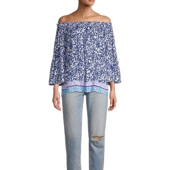 Lilly Pulitzer S Nevie Off The Shoulder Top Blouse Krillin It Oyster Bay Resort - Picture 1 of 8